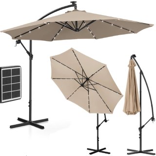 Parasol ogrodowy na wysięgniku okrągły uchylny z oświetleniem LED śr. 300 cm kremowy