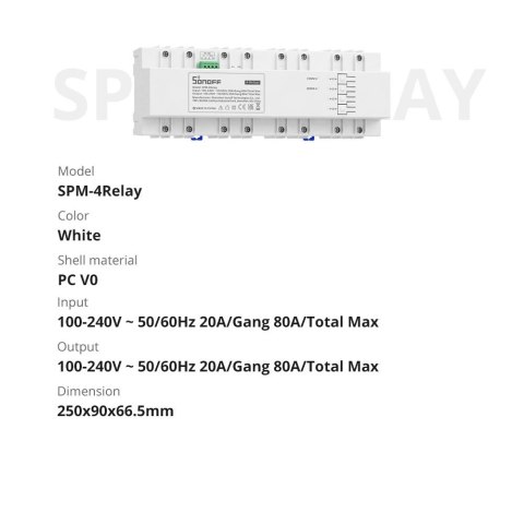 Inteligentny przełącznik miernik zużycia prądu mocy WiFi Ethernet SPM-4Relay