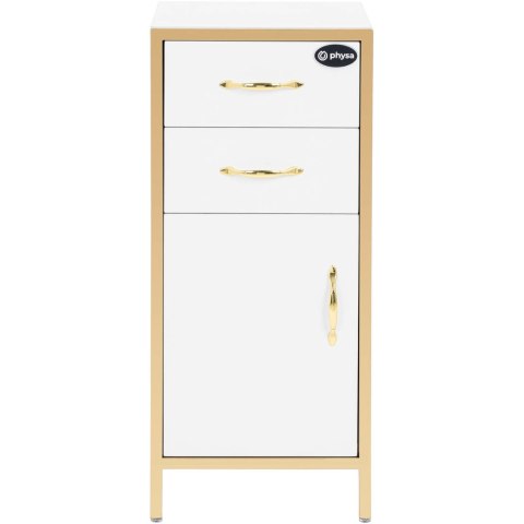 Szafka kosmetyczna fryzjerska 1 szafka 2 szuflady 30 x 35 x 80 cm - biało złota