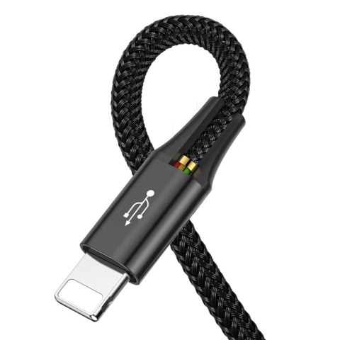 Kabel przewód USB 4w1 Iphone Lightning 2 x USB-C microUSB w nylonowym oplocie 3.5A 1.2m czarny