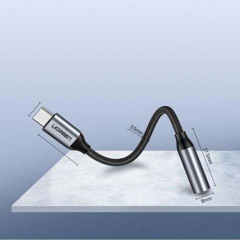 Przejściówka do słuchawek z Mini Jack 3.5 mm na USB-C 10cm - szary