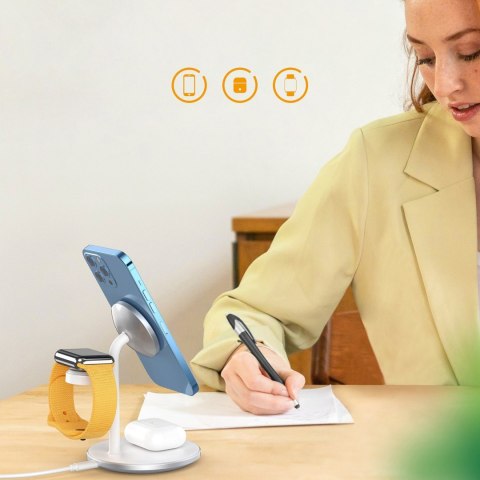 Ładowarka stacja ładująca Apple T585-F 3w1 iPhone 12/13 AirPods Pro Watch - biały