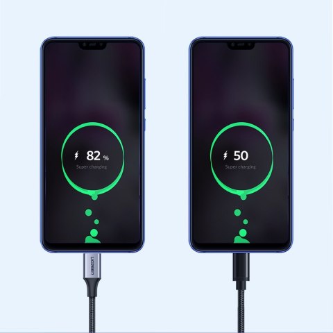 Kabel przewód w oplocie USB - USB-C Quick Charge 3.0 3A 0.5m szary