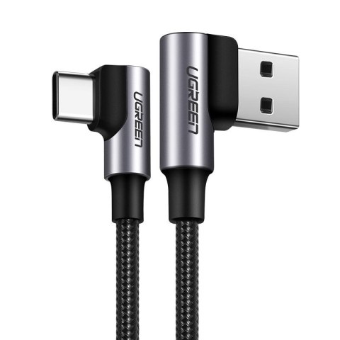 Kątowy kabel przewód w oplocie USB - USB-C Quick Charge 3.0 2m szary