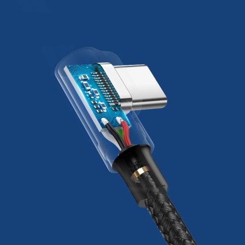 Kątowy kabel przewód w oplocie USB - USB-C Quick Charge 3.0 2m szary