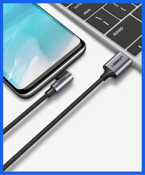 Przewód kabel kątowy boczna wtyczka USB - USB-C 1m 3A szary