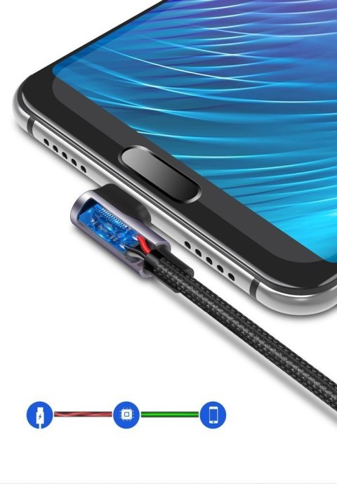 Przewód kabel kątowy boczna wtyczka USB - USB-C 1m 3A szary