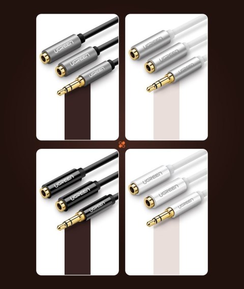 Rozdzielacz kabla słuchawkowego 2x AUX 3.5mm mini jack 25cm czarny