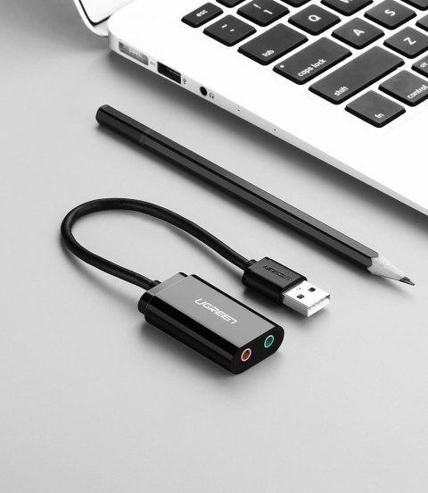 Zewnętrzna karta dźwiękowa muzyczna adapter USB - 3.5mm mini jack kabel 15cm czarny