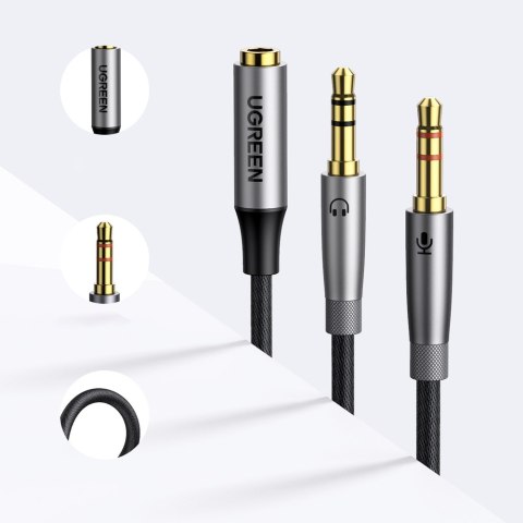 Rozdzielacz kabla AUX 3.5 mm żeński do słuchawek i mikrofonu męski 20cm czarny