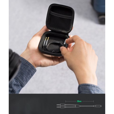 Rozdzielacz kabla AUX 3.5 mm żeński do słuchawek i mikrofonu męski 20cm czarny