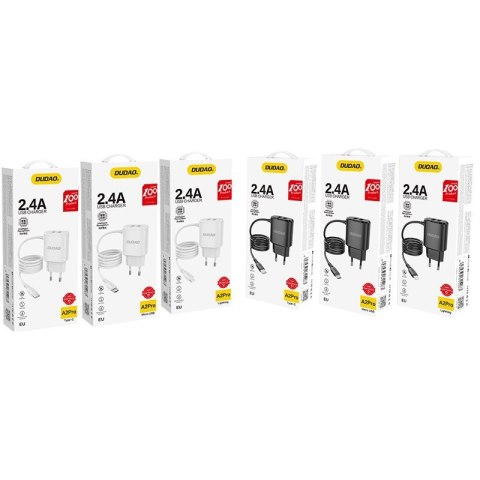 Ładowarka sieciowa 2x USB z wbudowanym kablem micro USB 12W czarny