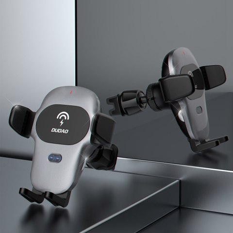 Uchwyt samochodowy z ładowarką bezprzewodową Qi 15W szary