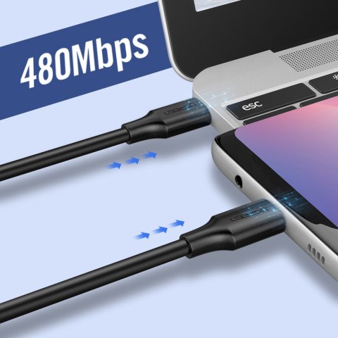 Kabel przewód USB-C do ładowania i transferu danych 3A 1.5m czarny