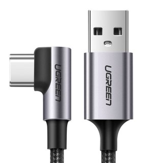 Kabel przewód kątowy w mocnym oplocie USB - USB-C QC 3.0 3A 2m szary