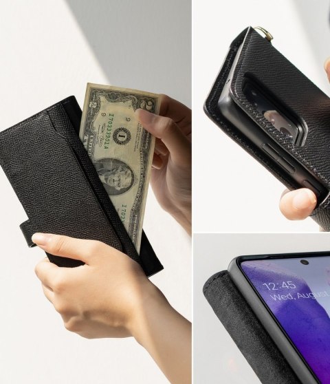 Skórzane etui z klapką i paskiem na ramię do telefonu Galaxy Note 20 czarny