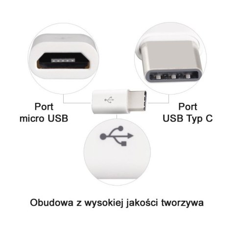 Adapter przejściówka wtyczka z micro USB na USB-C biała