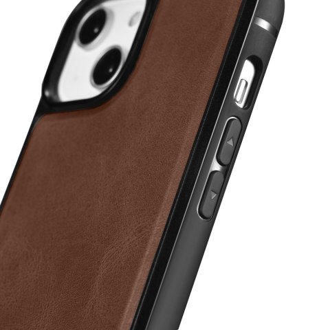 Etui pokryte naturalną skórą do iPhone 14 Pro Leather Oil Wax ciemny brąz