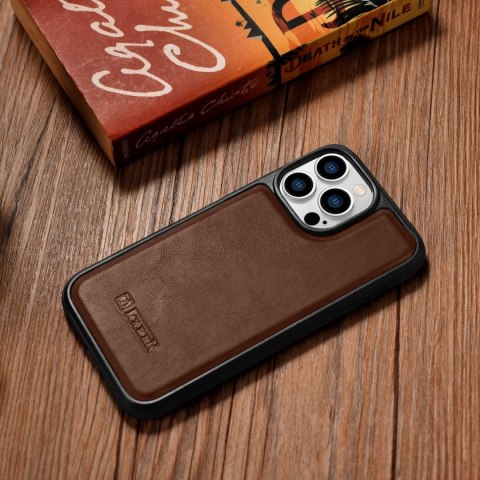 Etui pokryte naturalną skórą do iPhone 14 Pro Leather Oil Wax ciemny brąz