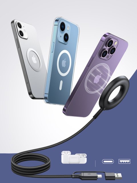 Bezprzewodowa ładowarka magnetyczna 15W z kablem USB / USB-C czarna