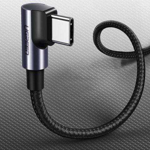 Kątowy kabel przewód USB-C Power Delivery 60W 20V 3A 1m czarno-szary