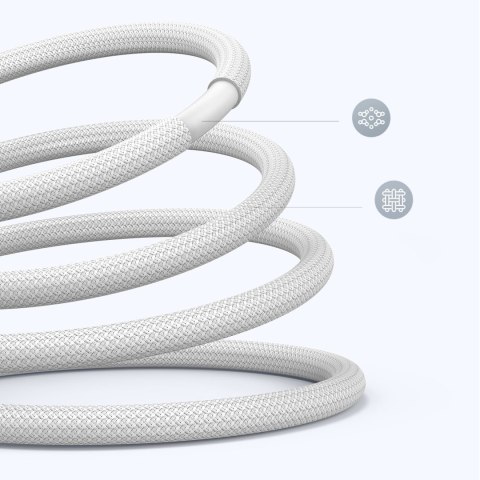 Kabel przewód USB-C w oplocie PD 100W 5A 480Mb/s 1m biały