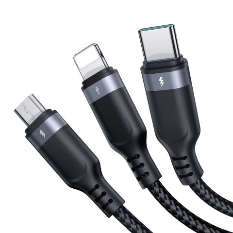 3w1 Kabel przewód USB-A - iPhone Lightning USB-C microUSB Multi-Use 1.2m czarny