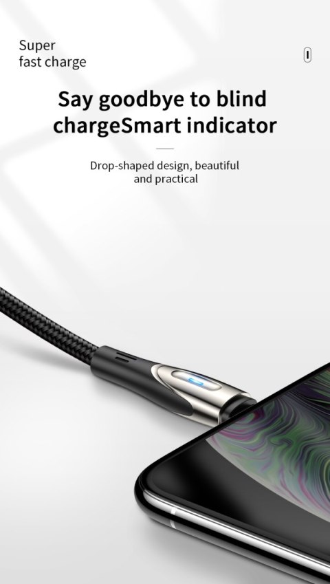 Kabel przewód USB-A - microUSB 3A wskaźnik ładowania 1.2m czarny