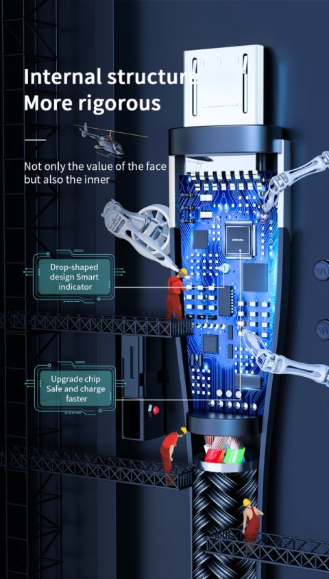 Kabel przewód USB-A - microUSB 3A wskaźnik ładowania 2m czarny