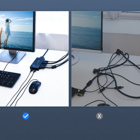 Przełącznik switch KVM 30357 dwa komputery jedna klawiatura mysz i monitor czarny