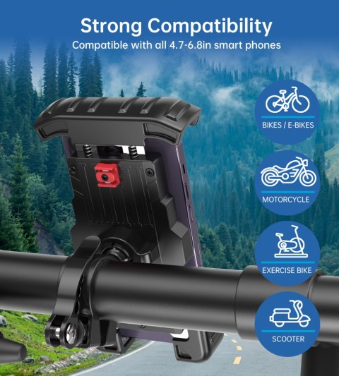 Uchwyt rowerowy motocyklowy na telefony 4.7-7'' na kierownicę czarny