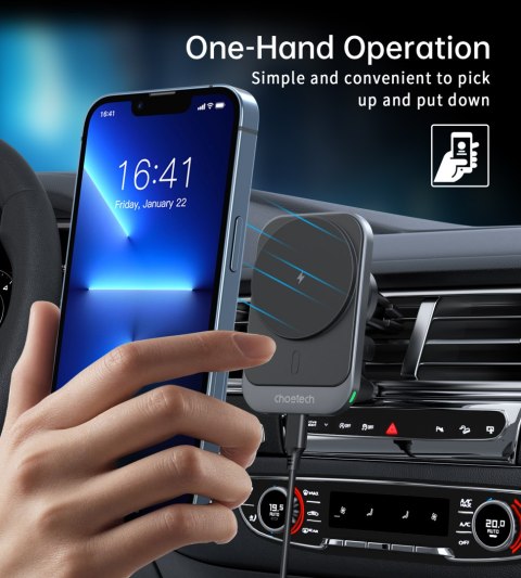 Uchwyt samochodowy z ładowarką indukcyjną 15W na kratkę nawiewu - czarny