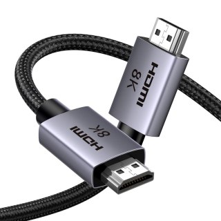 Kabel przewód HDMI 2.1 8K certyfikowany Ultra High Speed 1m szary
