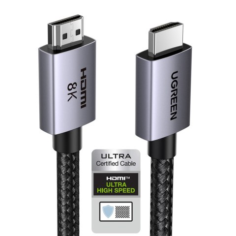 Kabel przewód HDMI 2.1 8K certyfikowany Ultra High Speed 1m szary