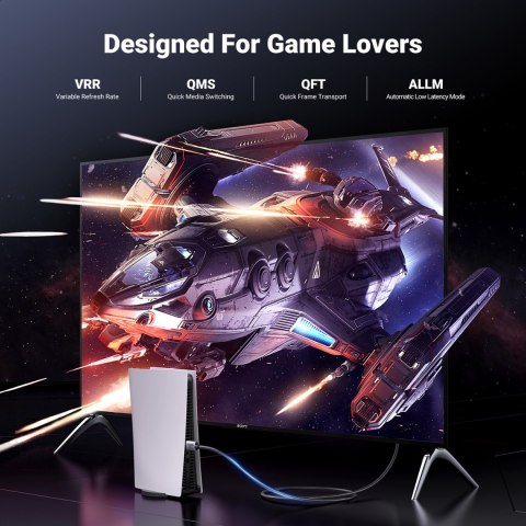 Kabel przewód HDMI 2.1 8K certyfikowany Ultra High Speed 1m szary