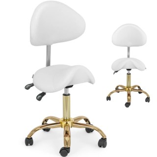 Krzesło kosmetyczne siodłowe z oparciem regulowane MANNHEIM biało-złote