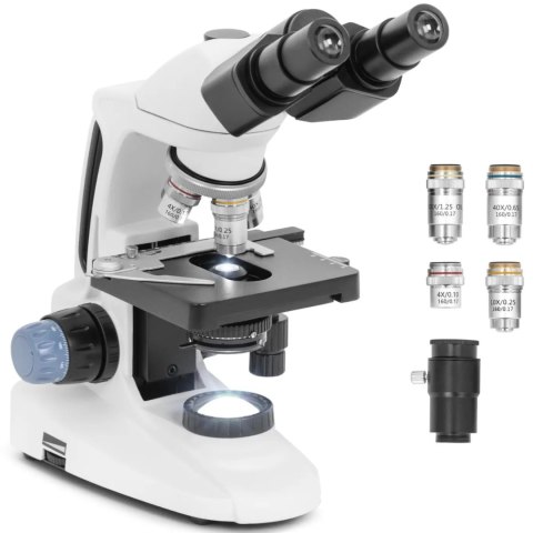 Mikroskop optyczny szkolny z oświetleniem LED powiększenie 40-1000x