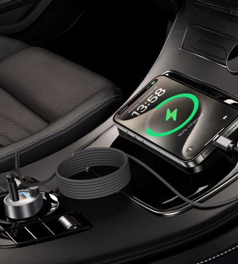 Kabel przewód USB-C 240W PD 3.1 z organizerem magnetycznym 1.2m - czarny