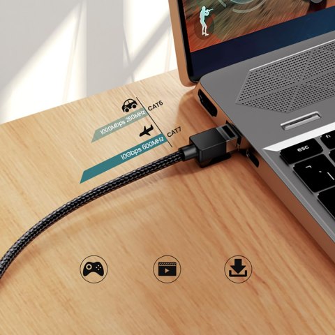 Kabel sieciowy patchcord w oplocie Ethernet RJ45 Cat 7 10Gbps 1m - czarny