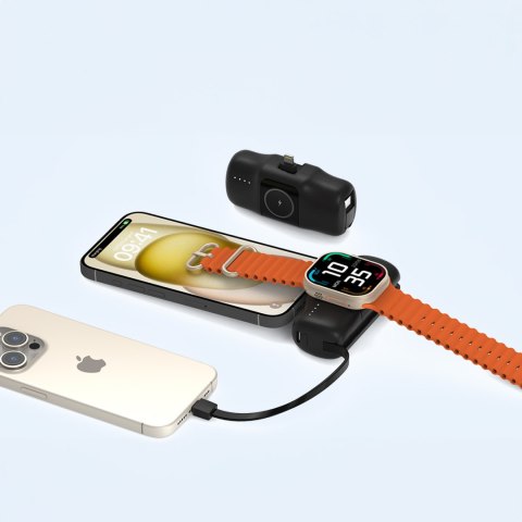 Mini powerbank 5000mAh 15W iPhone Lightning i ładowarką do Apple Watch - czarny