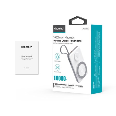 Power bank 10000mAh LED USB-C USB-A Lightning MagSafe Apple Watch - biały