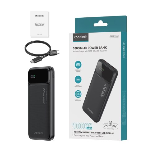Powerbank 10000 mAh 22.5W PD USB-A USB-C - czarny