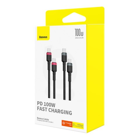 2x Kabel przewód Cafule USB-C - USB-C 100W 2m - czerwono-czarny i czarno-szary