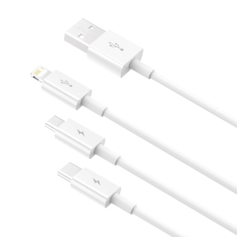 3w1 Kabel przewód Superior Series USB-A - USB-C / Lightning / micro USB 3.5A 1m - biały