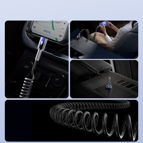 Kabel przewód spiralny USB-A - USB-C Crystal-Clear Series 3A 1.5m - czarny