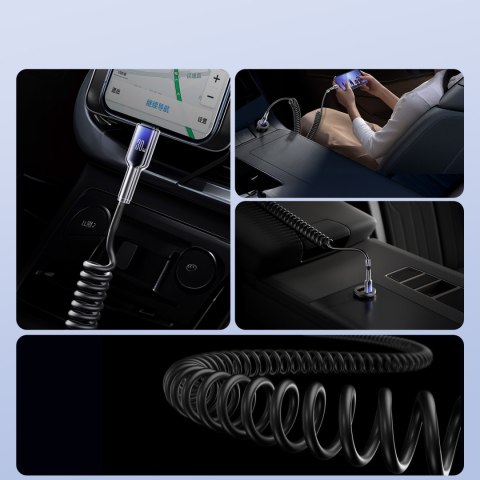 Kabel przewód spiralny USB-C - iPhone Lightning Crystal-Clear Series 30W 1.5m - czarny