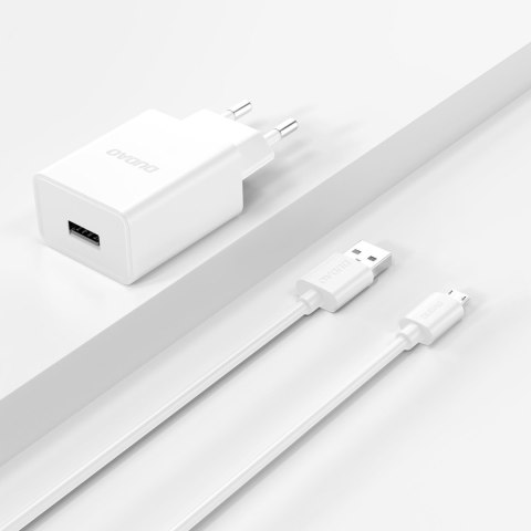 Ładowarka sieciowa USB-A 2.1A + kabel USB-A - microUSB - biała