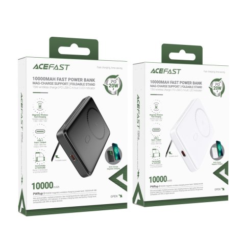 Powerbank 10000mAh indukcyjny magnetyczny z opcją podstawki PD 20W + kabel - biały
