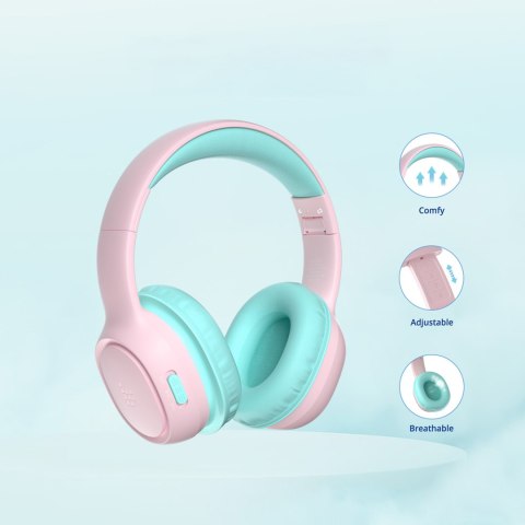 Słuchawki bezprzewodowe KH02 Bluetooth dla dzieci bezpieczne z kontrolą głośności - różowe