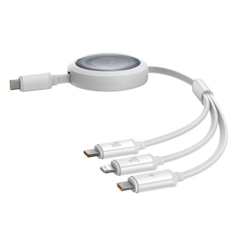 3w1 Kabel uniwersalny zwijany USB-C - Lightning / USB-C / micro USB 100W 1.1m - biały